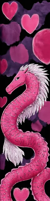 Free dragon bookmark featuring a pink dragon with hearts